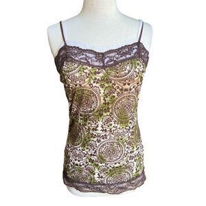 Love Always Size Medium Cami Camisole Tank Top Lace Trim Floral Geometric